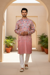 Mauve Ombre Geometric Sequin Men Kurta