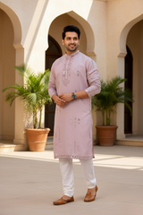 Dusty Rose Mirror Work Kurta for Men