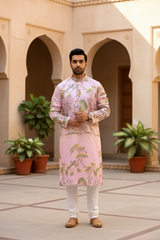 Men Blush Pink Mughal Garden Kurta