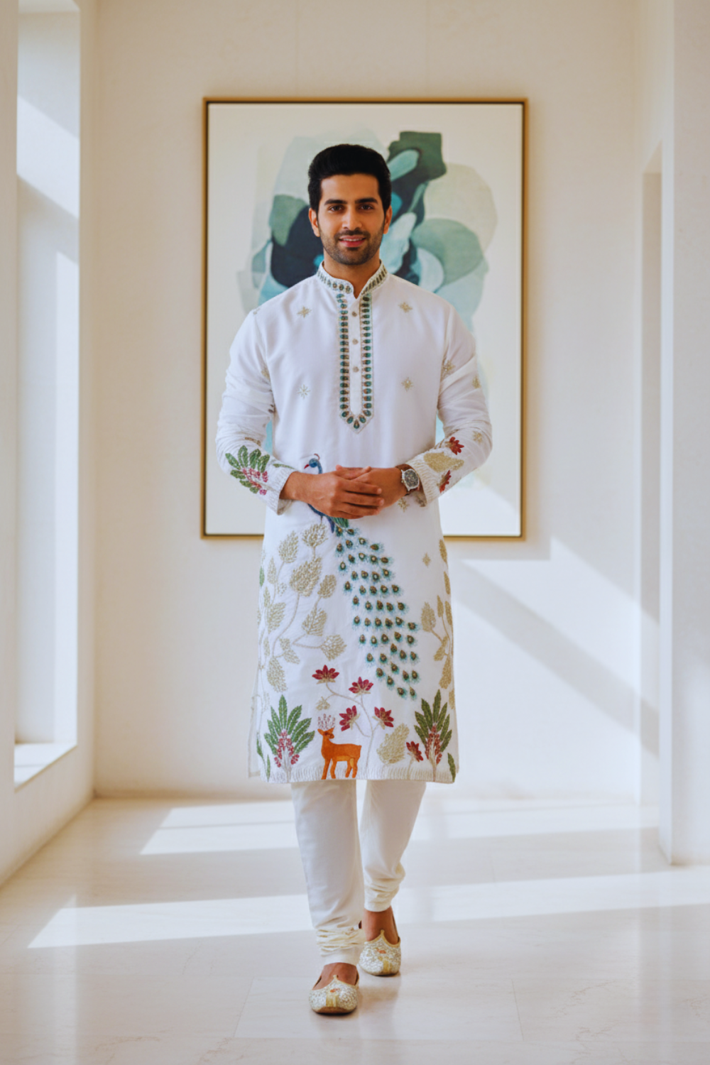 Ivory Tree of Life Peacock Kurta for Men
