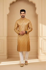 Men Tangerine Paisley Jacquard Kurta