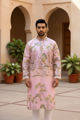 Men Blush Pink Mughal Garden Kurta
