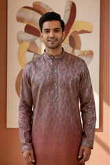 Maroon Ombre Paisley Jacquard Kurta for Men