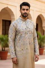 Men Beige Ombre Geometric Sequin Kurta