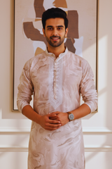 Sandstone Marble Print Silk Kurta for Men