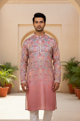 Mauve Ombre Geometric Sequin Men Kurta