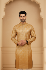 Men Tangerine Paisley Jacquard Kurta