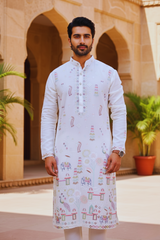 Men Ivory Baraat Procession Embroidered Kurta
