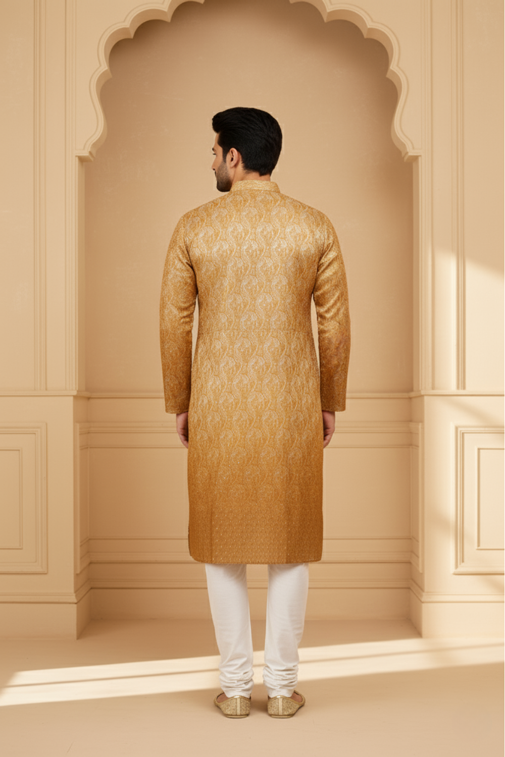 Men Tangerine Paisley Jacquard Kurta