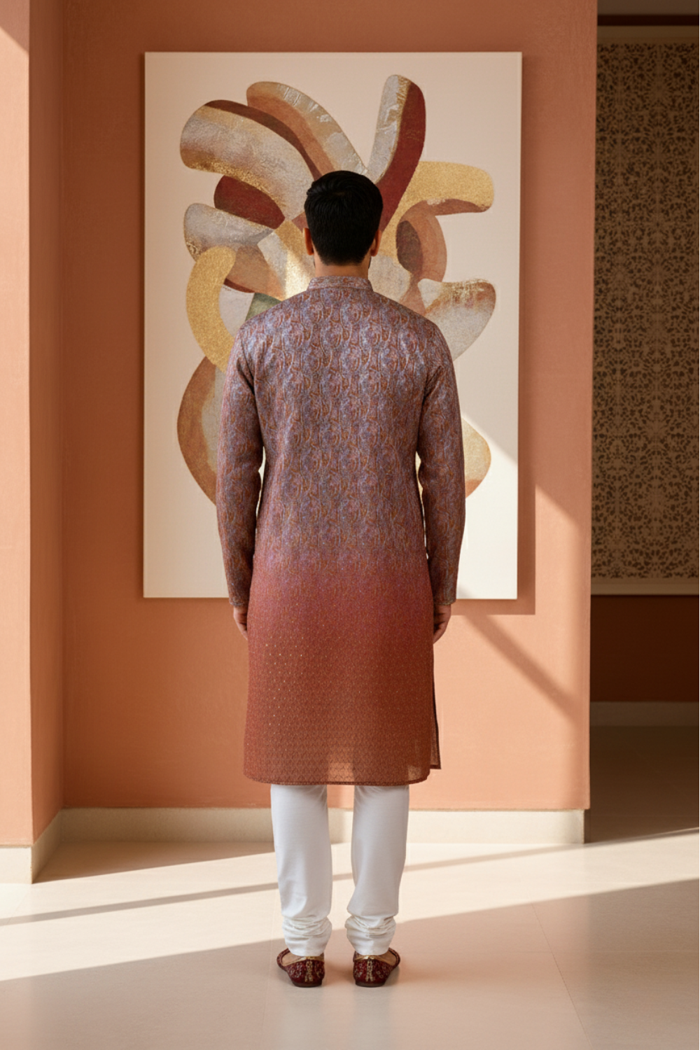 Maroon Ombre Paisley Jacquard Kurta for Men