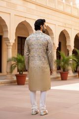 Men Beige Ombre Geometric Sequin Kurta