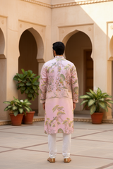 Men Blush Pink Mughal Garden Kurta