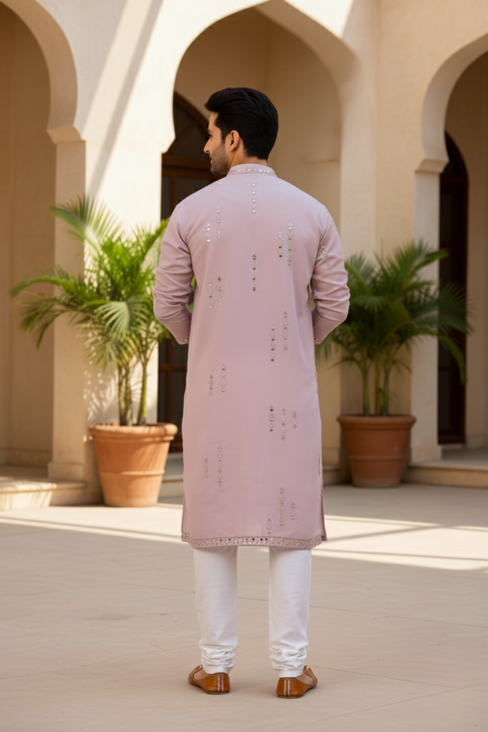 Dusty Rose Mirror Work Kurta for Men