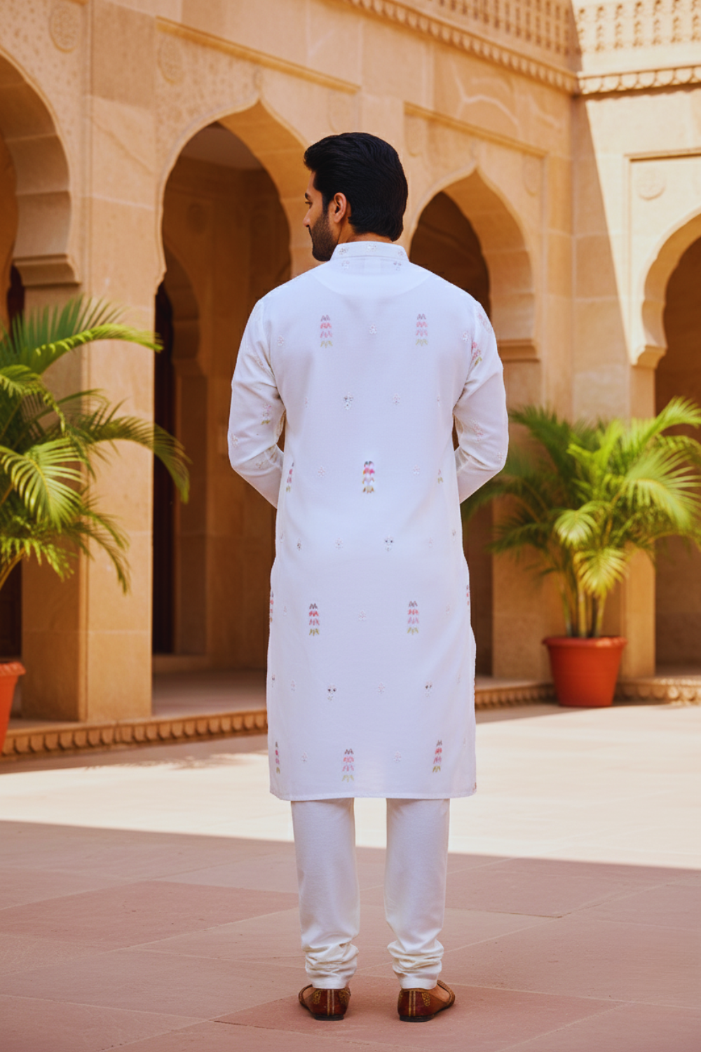 Men Ivory Baraat Procession Embroidered Kurta