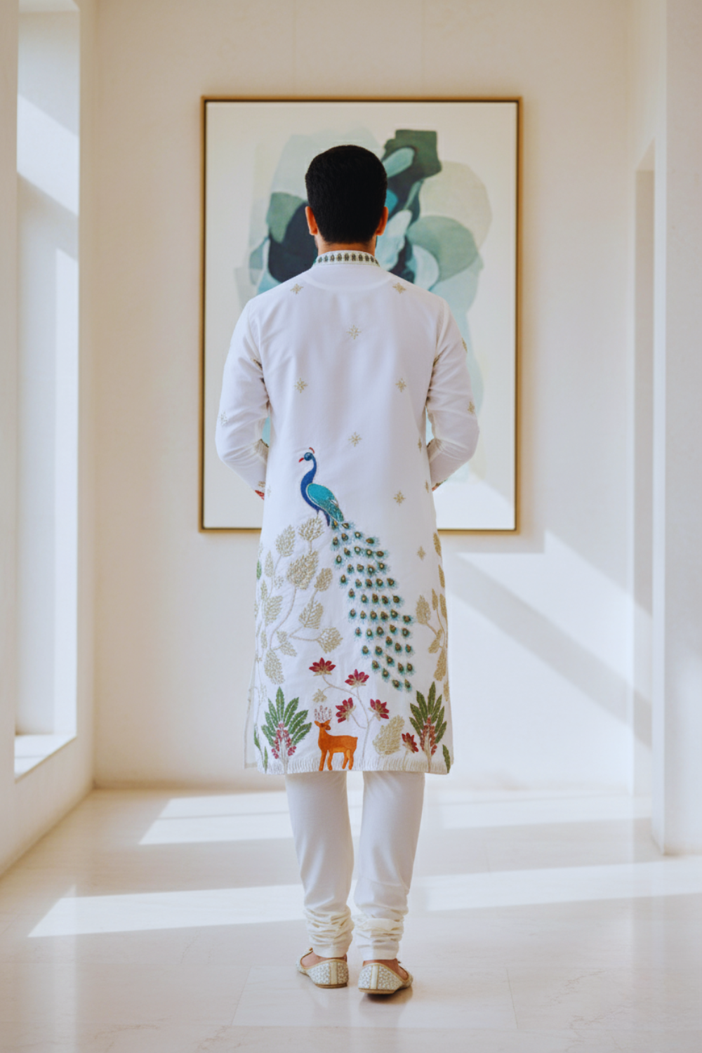 Ivory Tree of Life Peacock Kurta for Men