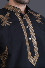 Men Classic Black Eagle Embroidered Kurta