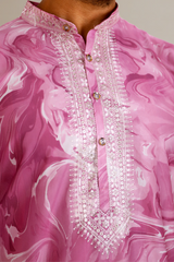 Men Orchid Marble Print Silk Kurta
