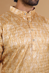 Men Tangerine Paisley Jacquard Kurta