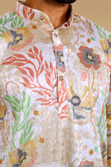 Men Cream Floral Fiesta Sequin Kurta