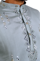 Men Sage Green Mirror Work Kurta