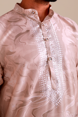 Sandstone Marble Print Silk Kurta for Men