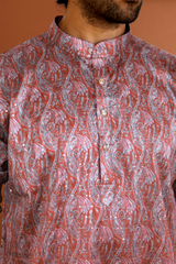 Maroon Ombre Paisley Jacquard Kurta for Men