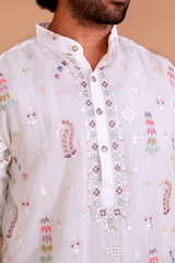 Men Ivory Baraat Procession Embroidered Kurta