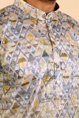 Men Beige Ombre Geometric Sequin Kurta