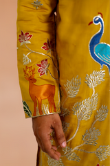 Men Mustard Tree of Life Embroidered Kurta