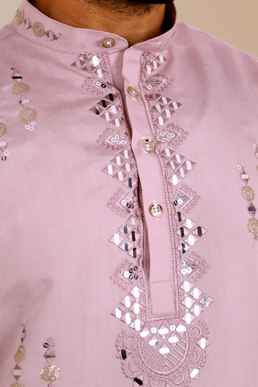 Dusty Rose Mirror Work Kurta for Men