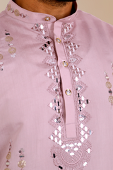 Dusty Rose Mirror Work Kurta for Men