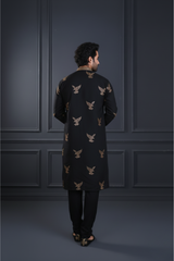 Men Classic Black Eagle Embroidered Kurta
