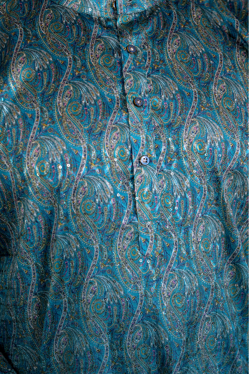Men Teal Ombre Paisley Jacquard Kurta