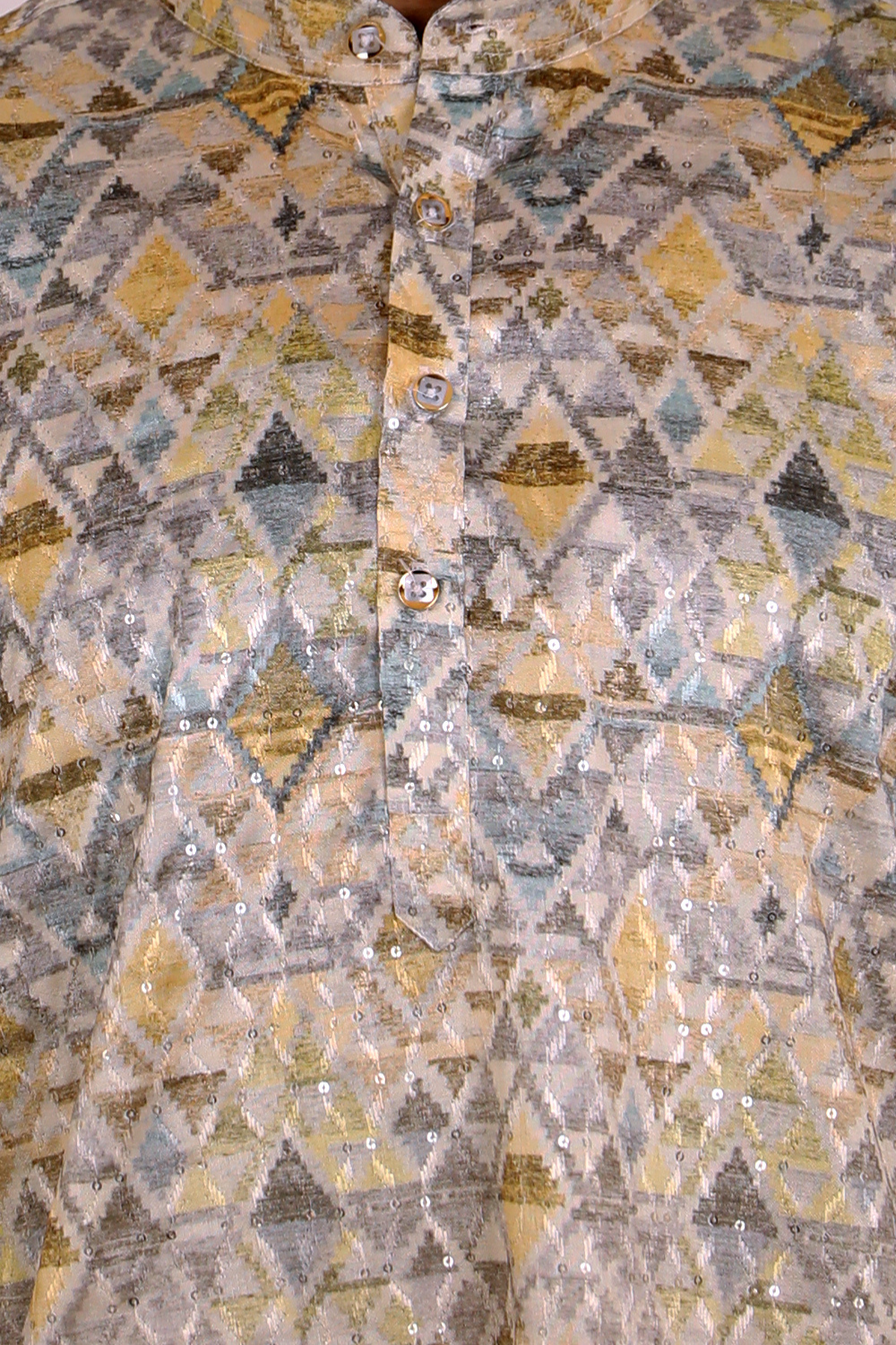 Men Beige Ombre Geometric Sequin Kurta