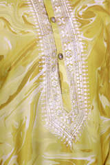 Men Mustard Yellow Marble Print Silk Kurta