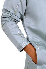 Men Sage Green Mirror Work Kurta