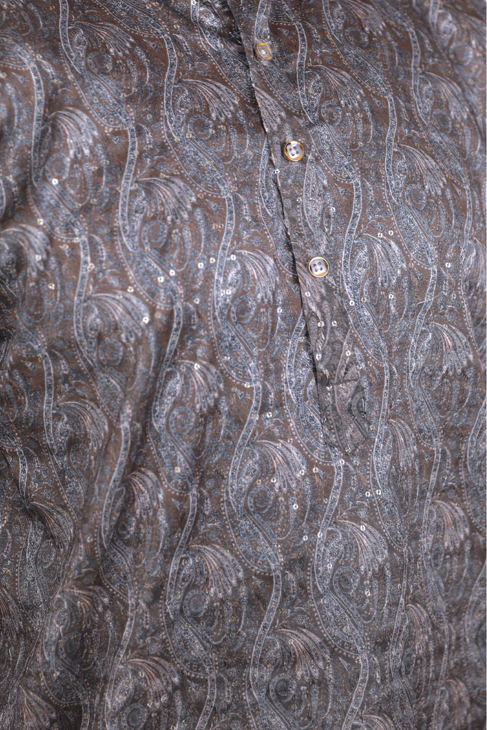 Men Charcoal Grey Paisley Jacquard Kurta