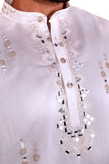 Men Classic White Mirror Work Kurta