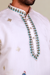 Ivory Tree of Life Peacock Kurta for Men