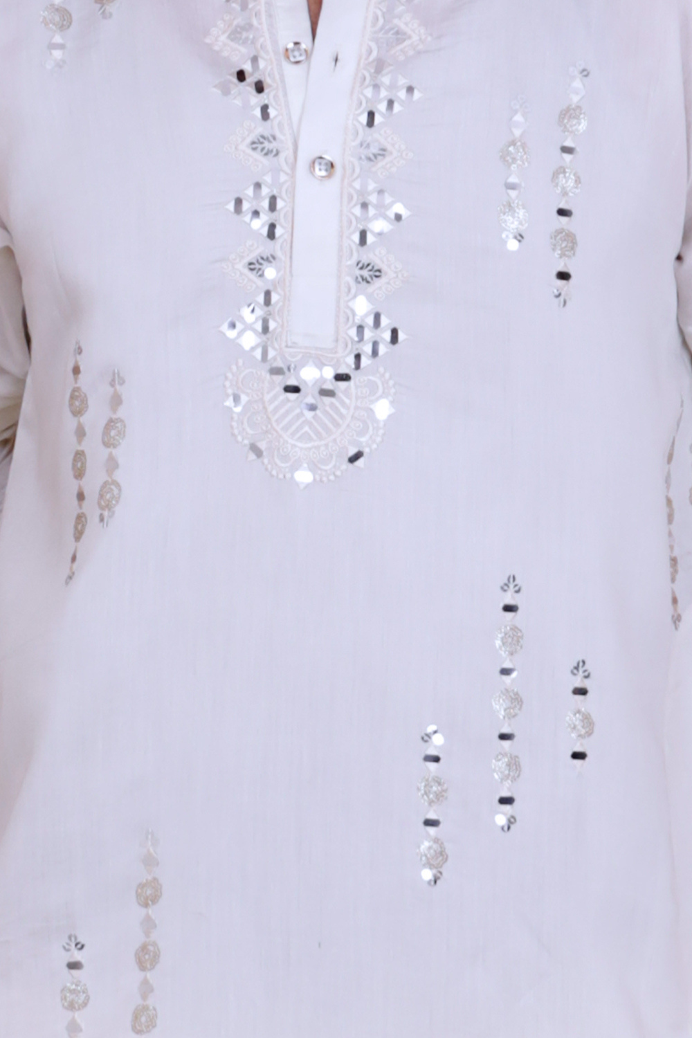 Men Classic White Mirror Work Kurta